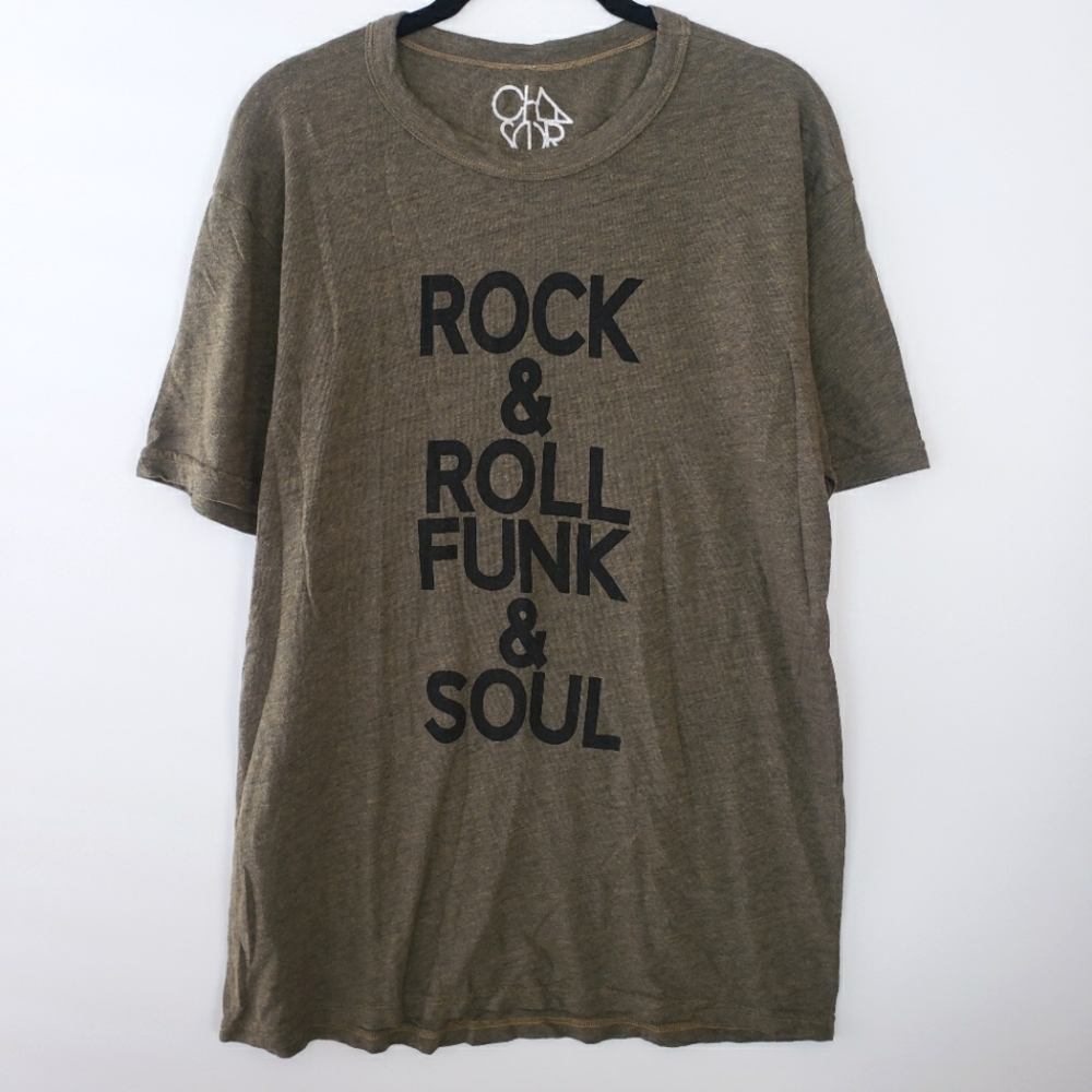 Chaser rock & roll funk & soul graphic tshirt olive green mens large NWT